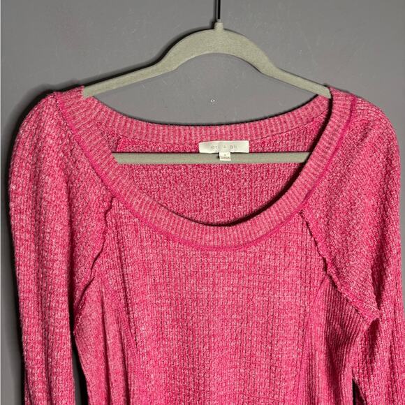 Eri & Ali Pink Long Sleeve Waffle Knit Scoop Neckline Top Size Small - Picture 3 of 5